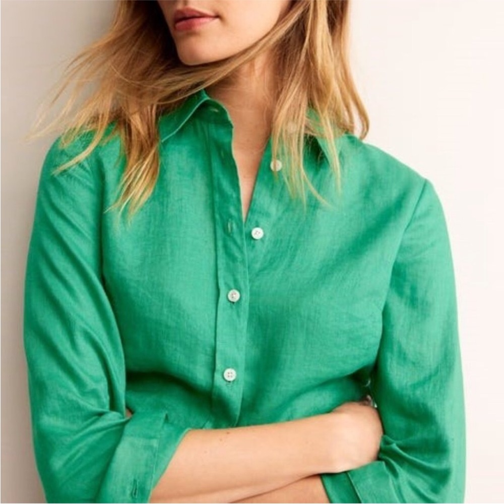 J. Crew Emerald Green Button-Down Linen Shirt